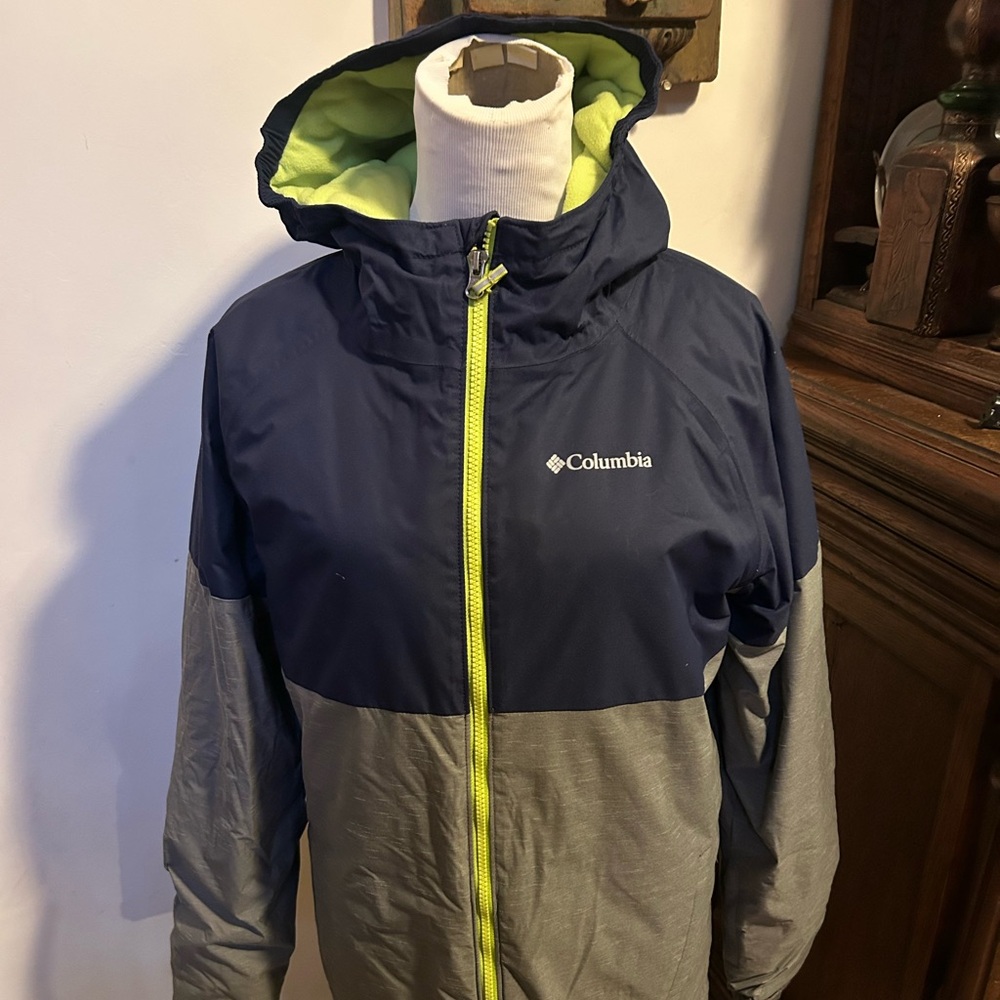 Columbia Kids' Navy and Gray Raincoat with Lime Accents